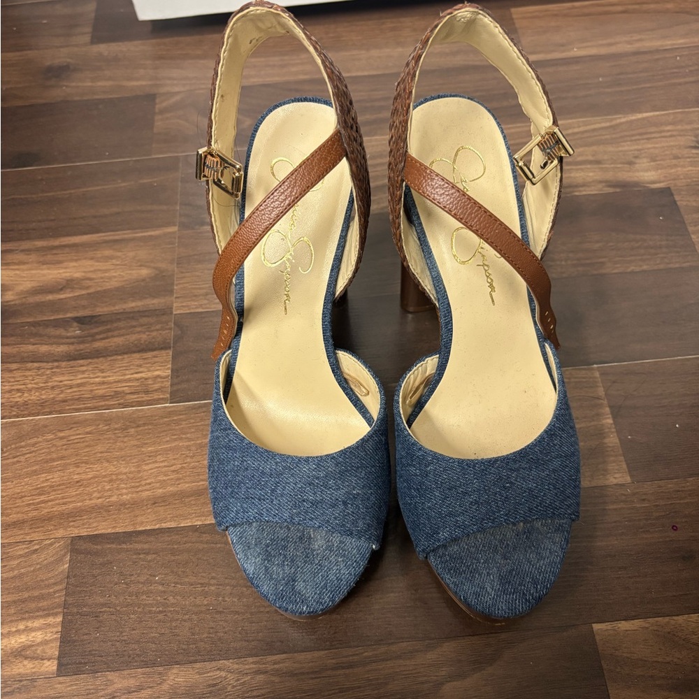 Jessica Simpson Blue and Brown Platform Heels - Picture 2 of 2